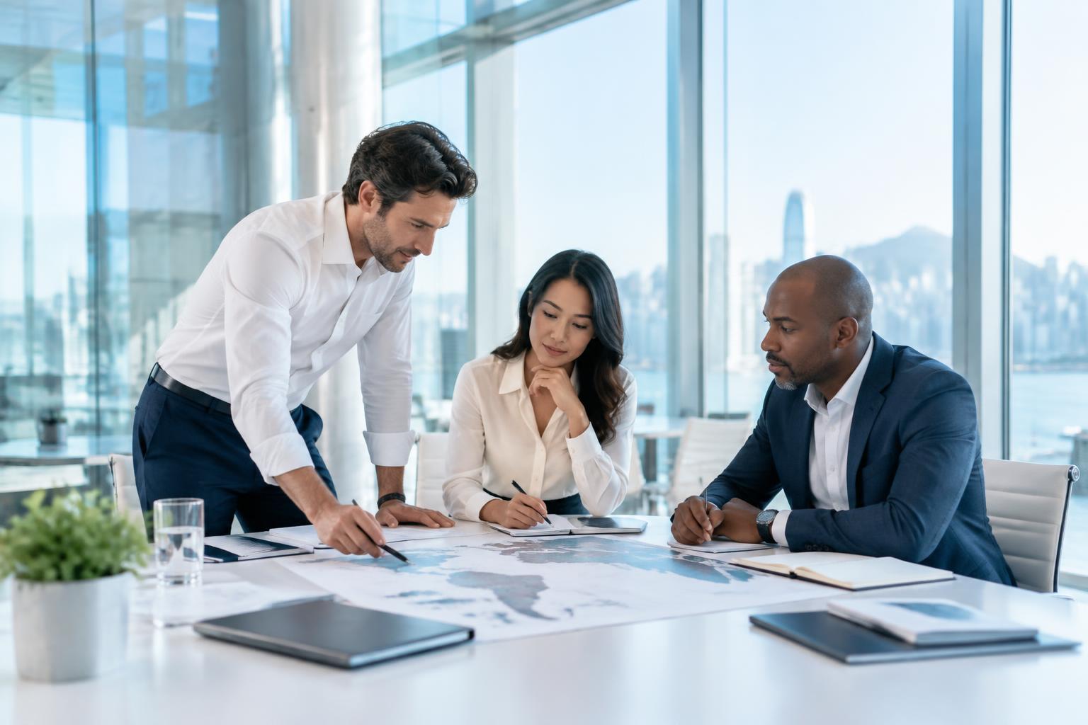 Business team discussing a market strategy together